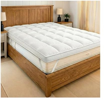 INZI TEXTILE Mattress Topper Double Bed – Extra Deep 10 cm thick Mattress Toppers Double Size Bed | Ultra Soft Box Quilted Firm Topper | Breathable & Non-Allergenic Filling with Elasticated Straps