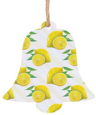 Juego de 6 decoraciones navideñas con estampado de limón amarillo, árbol de campana, muñeco de nieve, adorno de madera para colgar en Navidad