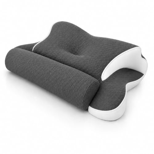 Ergonomisk nackstödskudde för rygg, sidor och magen som sover – minnesskum – hudvänligt bambulock – Oeko Tex®-certifierad – 2-i-1-funktion med avtagbar nackrulle – 60 x 38 cm