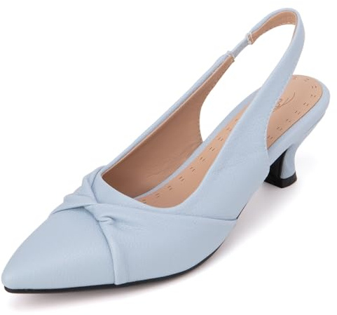 Escarpins Slingback Femme Bout Pointu Petit Talon Nœud Torsadé Tige Texturée Chaussures Élégantes Confortables Bureau Mariage Soirée Tailles 34-48,Sky Blue,46 EU