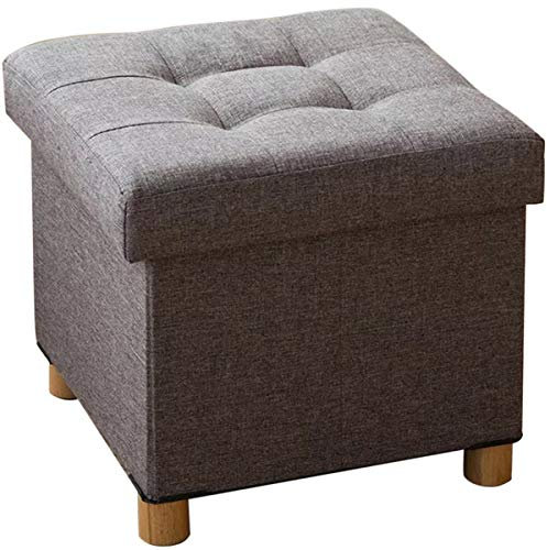 BRIAN & DANY Sitzhocker mit Stauraum, Faltbare hocker sitzbank mit stauraum, sitzwürfel mit Deckel für Wohnzimmer, Schlafzimmer, Schlafsaal, Grau, 38 x 38 x 38 cm