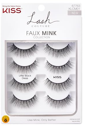 KISS Lash Couture Faux Mink False Eyelashes Multipack, ‘Little Black Dress’, 12mm, Multiple Lengths, Reusable, Cruelty Free, Vegan, Exclusive knot-free lash band, 4 Pairs