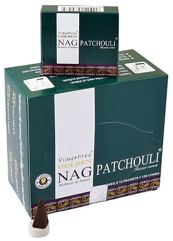 VIJAYSHREE CONI D´INCENSO GOLDEN NAG PATCHOULI 10 CONI D´INCENSO X 12 CAJAS = 120 CONI D´INCENSO