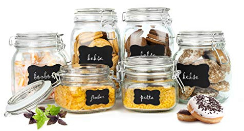Sendez - Set di 6 barattoli in vetro per conserve, 2 x 1,5 l, 2 x 1 l, 2 x 500 ml, con chiusura a staffa
