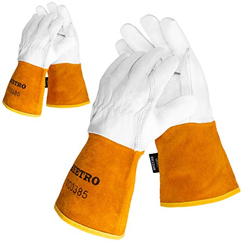 BEETRO Working Gloves 2 Pairs, Tig Welding Cowhide Split Leather, Heat/Fire Resistant BBQ/Warehouse/Heavy Duty/Animal Handling Glove, Extremely Soft and Flexible
