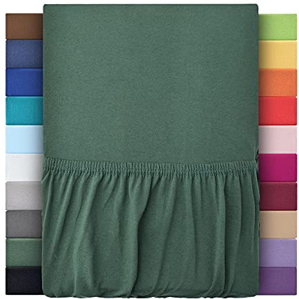 Premium Plus Topper Bezug Boxspring Spannbetttuch Jersey 180x200 cm - 200x220 cm 100% Baumwolle (Dunkelgrün/Tannengrün)