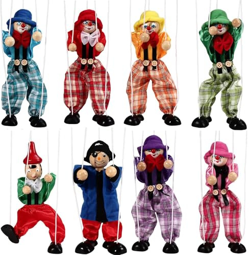 Marionette Puppets, 8 Pcs Funny Wooden Marionette Pull String Puppet, Creative Marionette Toys String Puppet Doll for Birthday Xmas Gifts