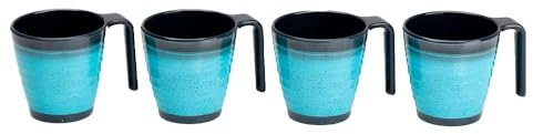 Flamefield Juego de 4 tazas apilables de melamina Granite Aqua, diseño natural, 350 ml, duraderas y eficientes, resistentes a la rotura, ideales para interiores