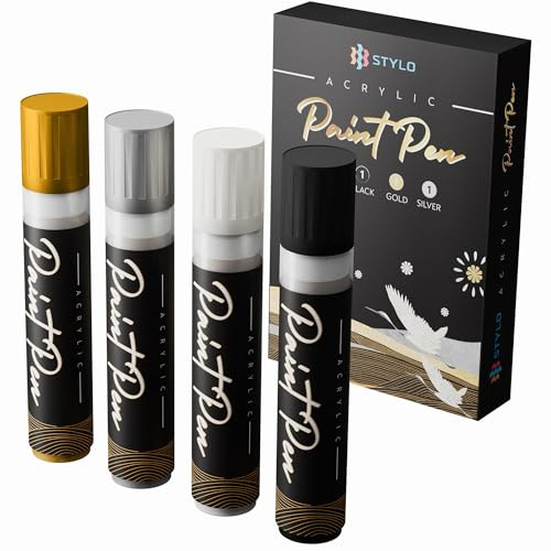 Stylo Graffiti Pens 15mm Felt Tip Jumbo Marker, 4 Pack Colored Big Thick Acrylic Markers, Tagging, Signs, Blackboards, Windshield, Outdoor Paintings and DIY Crafts Making