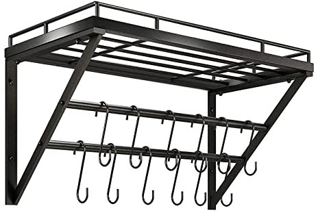 YIHANSS Wall Shelf Holder Kitchenware Rack Baker Shelf for Pan Pot Knife Spoon with 12 Hooks