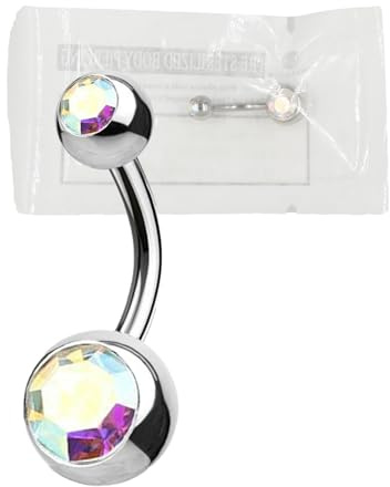 WARRIOR Piercing Ombelico STERILE Acciaio Chirurgico 316L Banana Classico Basic Doppio Cristalli AB 14MM