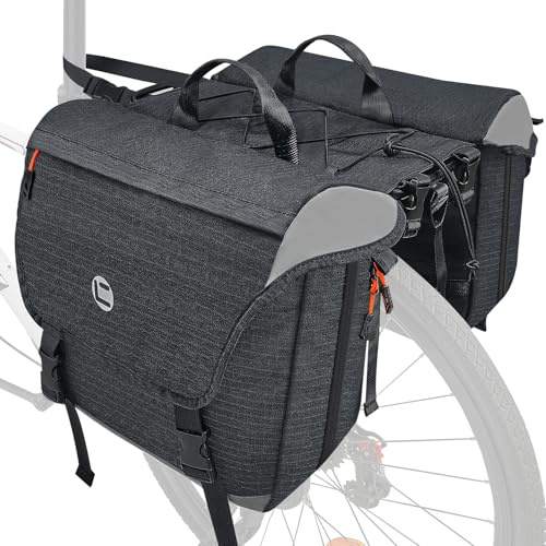 WOTOW Fahrradtasche Zubehör Packtaschen für Fahrrad - 35L wasserdichte Fahrrad-Gepäckträgertasche mit reflektierender Verkleidung und Griff, Mountainbike-Elektrofahrrad-Satteltaschen (Schwarz)