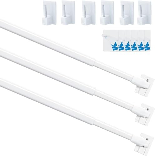 Tringle à Rideau,Barres de Vitrage, Extensible, Embouts d'Extrémité en Plastique à Rideau Adhésive,Blanc, 3 Pièces 60-105CM