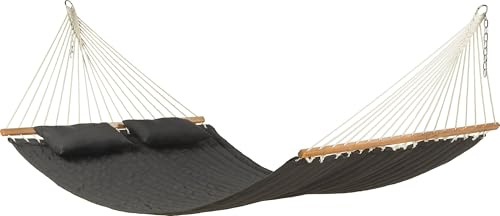 Outtec Amaca doppia di lusso per 2 persone con cuscini, barra in legno di faggio, capacità di carico di 300 kg, impermeabile, facile da pulire, ideale per giardino, terrazza e campeggio