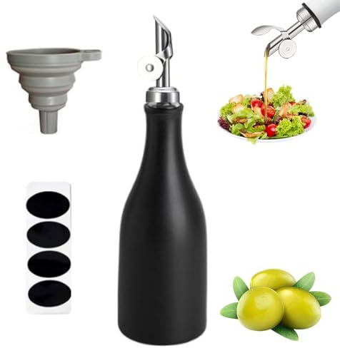 mumisuto 300ML Olive Oil Dispenser Bottle, Ceramic Opaque Cruet Reduces Oxidation, Gravity Spout, Self-Opening And Self-Closing for Oil, Vinegar, Soy Sauce, Coffee Syrup, Liquids(Black, 300ml)