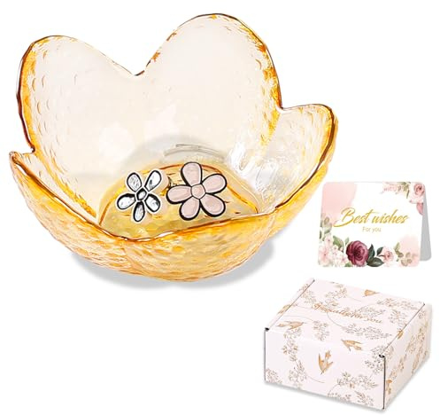 Yellow Flower Ring Dish Jewelry Dish Glass Jewelry Tray Small Trinket Tray Ring Holder Dish Cute Room Decor Aesthetic Nightstand Bathroom Decor House Warming Engagement Bride Birthday Gifts for Women