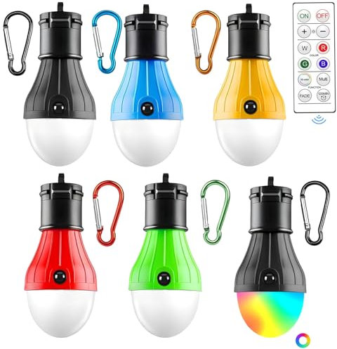 ZQEJEFD Campinglampe, 5 LED +1 RGB-Modus Camping Lantern, Zelt-Lichter mit Karabiner, Tragbare Wasserdicht Camping Licht Notbeleuchtung, Notfall Lichter Camping Zubehör für Abenteuer, Angeln, Outage