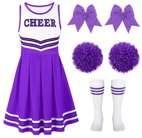 LEACOOLKEY Costume de Cheerleader pour Filles Costume d'Halloween Ensemble Tenue de Cheerleading Uniforme pour Fête Déguisée Anniversaire
