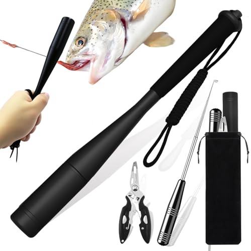 YUJUVI Pesca Accessori Set 3PCS Ammazza Pesci in Alluminio Bastone per Pescare Mazza da Pesca in Alluminio Slamatore Pesca Fishing Tool Set (Nero)