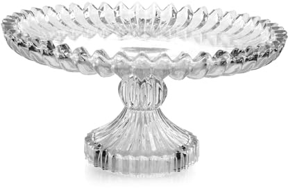 H&H Alzata con Piede Ninfea in Vetro Lavorato Trasparente 29x14,5 cm - Elegante e Versatile per Dolci e Antipasti