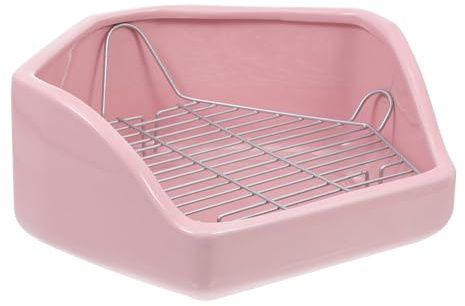 VALICLUD Bac à Litière Lesté Pentagonal en Céramique pour Lapins Grosse Taille Couleur Rose Toilettes Anti-Renversement Adapté Apprentissage Propreté Rongeurs et Petits Animaux