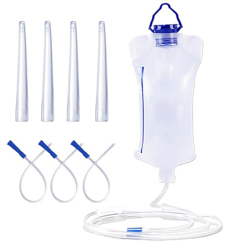 Enema para Limpieza de Colon Kit de Bolsa de Enema Para el Hogar 1200ml Incluye 10 Tubos Rectales (10cm+26cm) para la Limpieza de Colon Con Café y Leche