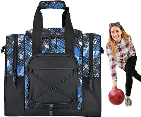 Bowlingväska 1 boll, bowlingväska med en boll – en hållare – | multifunktionell handväska med vadderad insida, justerbart bälte, passar för, , handduk för män och kvinnor, blå, se beskrivn