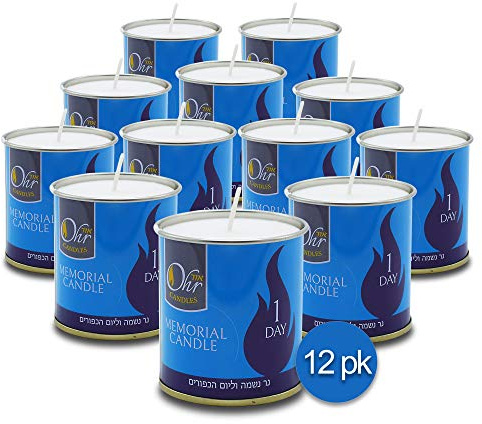 Lot de 12 bougies Yahrzeit 1 jour – 24 heures Kosher Yahrtzeit Memorial et Yom Kippour bougie dans un porte-gobelet