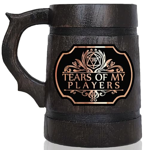 WoodwithMood Tears of My Players Mug for DnD Party Gifts, Oak Wood, 17oz, Dungeon Master Gift, Beer Stein, Anniversary, Christmas, Birthday Gifts for Him, Beer Tankard