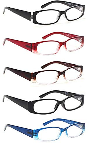 SIGVAN 5 Pack Spring Hinge Reading Glasses Rectangular Fashion Quality Readers for Men and Women (5 Pack Mix, 2.75)
