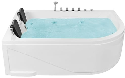 Vasca Idromassaggio Angolare Destra Acrilico Bianco con Luci LED