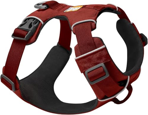 RUFFWEAR Front Range Harness, XX Small Dog Harness, Reflective Y Harness, Adjustable Comfortable Padded Everyday Dog Walking, No Pull Dog Harnesses, 2 Lead Attachments & V Ring, Size XXS, Red Clay