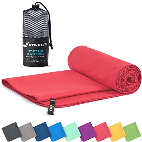 Fit-Flip Asciugamano microfibra - compatto e ultraleggero - asciugamani palestra - il perfetto telo mare grande - ottimale per viaggio, sport e piscina (100x200cm corallo)