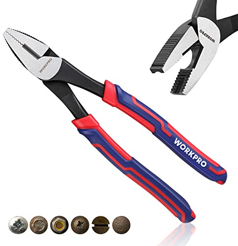 WORKPRO 8 Linesman Screw Extractor Pliers(Combination Pliers) with Unique Non-slip Jaws, Stripped Screw Remover Tool, Lineman Plier for Quickly Removal of Damaged or Rusted Fasteners