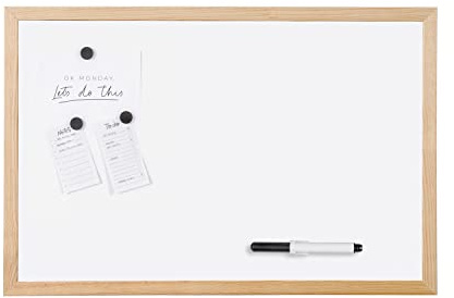 Bi-Joy Tableau blanc non magnétique avec cadre en bois de pin 60 x 40 cm