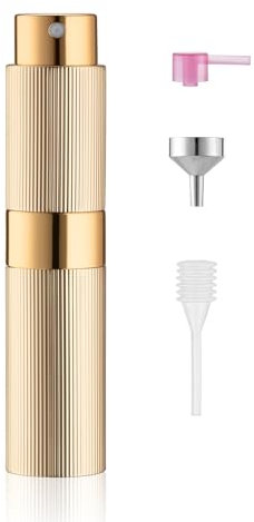 Toureal 8ml Design Gessato Spruzzino Profumo Ricaricabile, Vaporizzatore da Viaggio, Atomizzatore Nebulizzatore Profumo, Bottiglie Porta Profumo Spray (Oro)