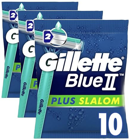 Gillette Blue II Plus Slalom Rasoirs Jetables Homme, Pack de 10 Rasoirs [OFFICIEL] (Lot de 3)