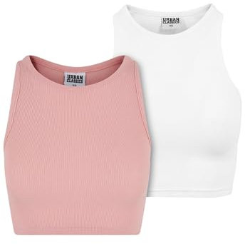 Urban Classics Damen Top Cropped Rib Top 2-Pack, 2er Pack Top für Frauen, kurz geschnitten, Slim Fit, erhältlich in vielen Farben, Größen XS-5XL