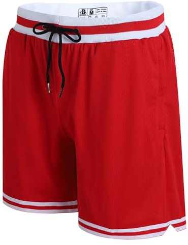 DEHANER Men's Retro Basketball Shorts Mesh Gym Athletic Sports Outfits Running Workout Tennis Pro Club Activewear,Red Shorts,Men Size Large