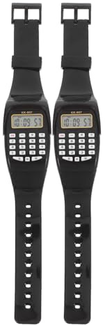 Veemoon 2pcs Calculation Watch Mens Watches Girl Calculating Calculator Watch Movement Clearly Calculators Watches Calculator Watch Childs Wrist Watch Phone Case Square Man, 22.50X3.30X1.20CM, Black