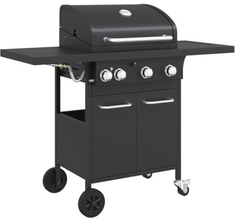 vidaXL Barbecue gril à gaz avec 4 brûleurs noir acier enduit de poudre, grill extérieur, cuisine extérieure, barbecue, barbecue avec rangement