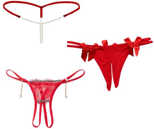 NLAND Perizoma Spago Lingerie da Donna G-String in 3 Pezzi Tanga con Perline Mutandine Fascino per Donne Lingerie Elastico,B