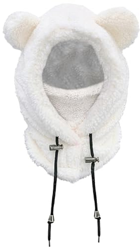 NLAND Wintermütze Kinder Sturmhaube Jungen Mädchen 3-8 Jahre Warmen Schlupfmütze mit Schal Schalmütze Kapuzenschal Skimütze(Weiß)