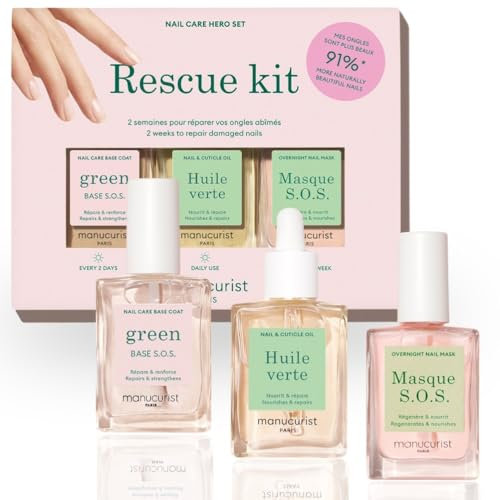 Manucurist Rescue Kit – Fingernagel Pflege Set – Nagelhärter Base Coat SOS, Nagelpflege SOS-Maske, Nagelhautöl Cuticle Oil - Nagelreparatur - Nagelpflege set - Nagelpflege brüchige nägel