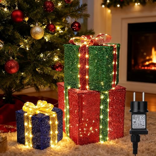 iBaycon Weihnachtsbeleuchtung Beleuchtete Geschenkboxen Warmweiß 160LED
