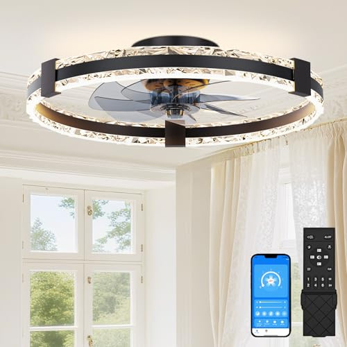 SUNKENET Ceiling Fan with Light with Remote, 50cm Black Ceiling Fan Light