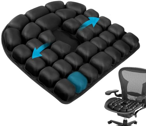 KINDLUME Cuscino Antidecubito, Cuscino per Sedia a Rotelle Gonfiabile con Celle d'Aria 3D per Sollievo da Pressione e Dolore, per Ufficio, Auto, Poltrona, Viaggio (45x40cm, Nero)
