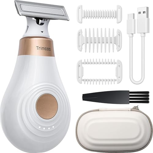 Trimcoo 2026 Nuovo Rasoio Elettrico Donna per Zona Bikini - Rifinitore Intimo Portatile e Senza Dolore, Mini Depilatore Viso e Corpo, Ricarica USB-C, Testina Wet & Dry Sostituibile, Bianco