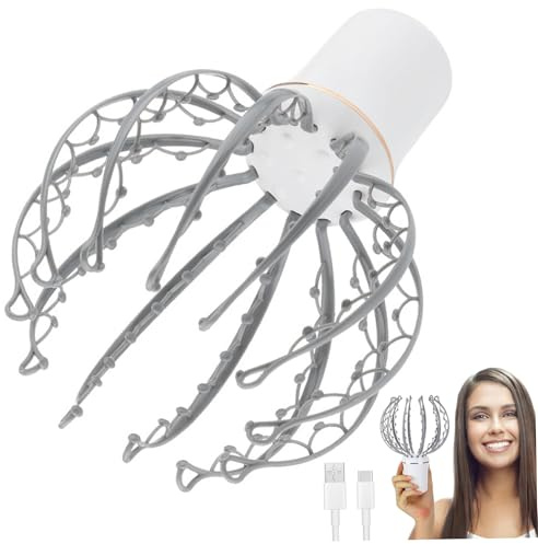 Masajeador eléctrico del cuero cabelludo con forma de pulpo, con 12 garras desmontables, 500 mAh, 3 modos, masajeador de cabeza compacto para aliviar el estrés y el dolor de cabeza