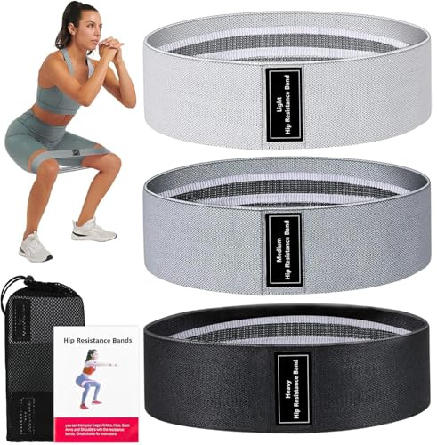 Set med 3 fitnessband, halkfri tygband, rumpa, ben, pilates, träningsband, set med bärnät ingår